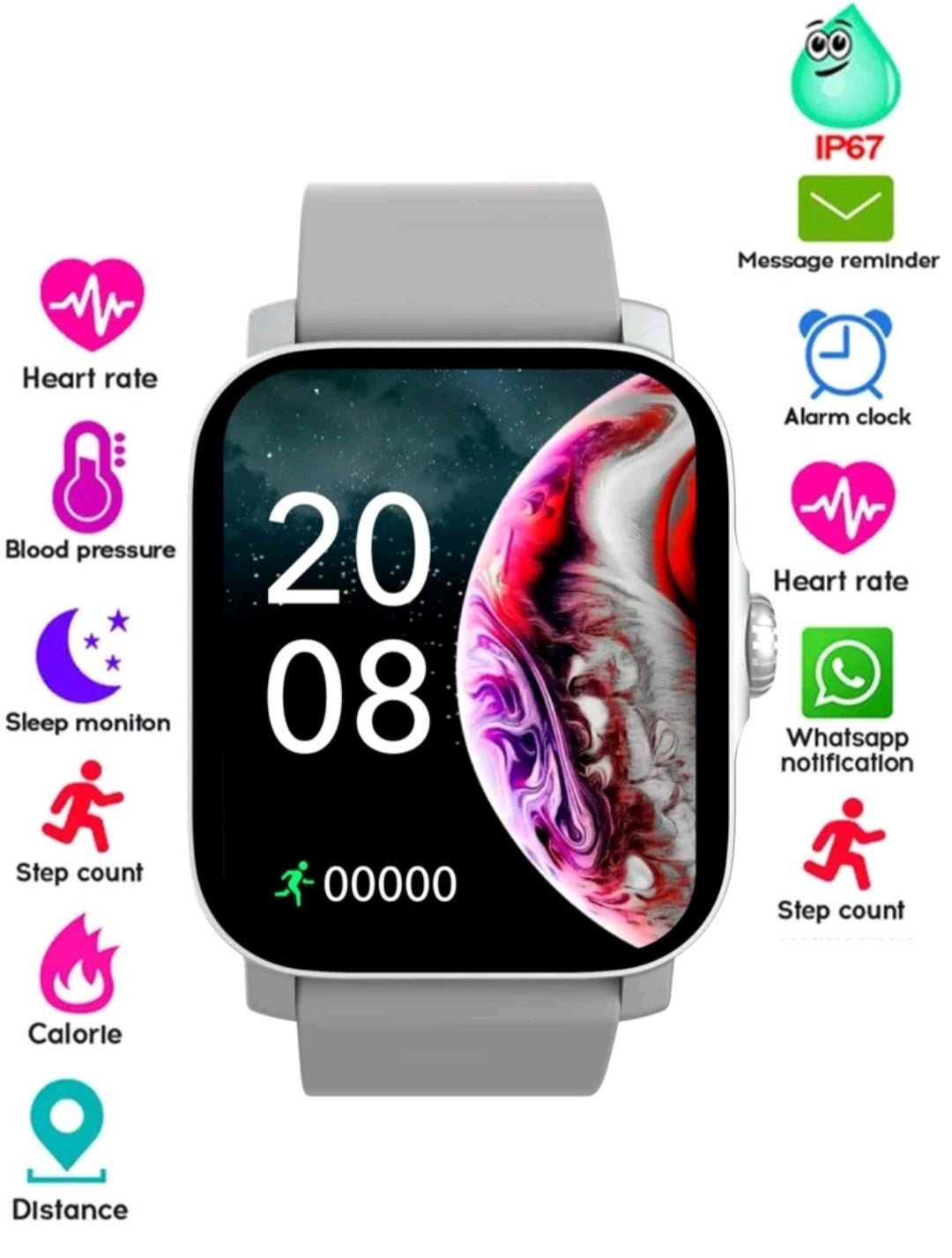 Monitoring Square Smart Watch, For Daily Life