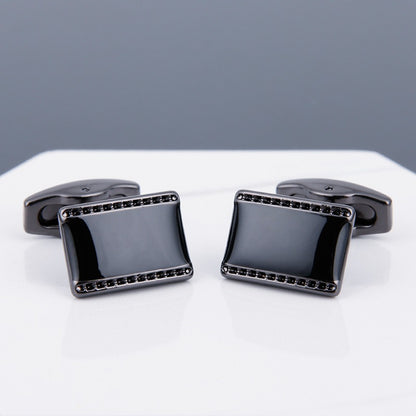 Mens Cufflinks Black Face Grey Copper Sleeve Stud