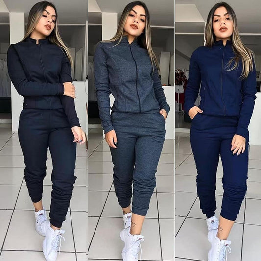 Womens Solid Color Long Sleeve Pants Suit Motion Twinset Two Pieces Fitness Clothing Casual Suit Two-piece Sets