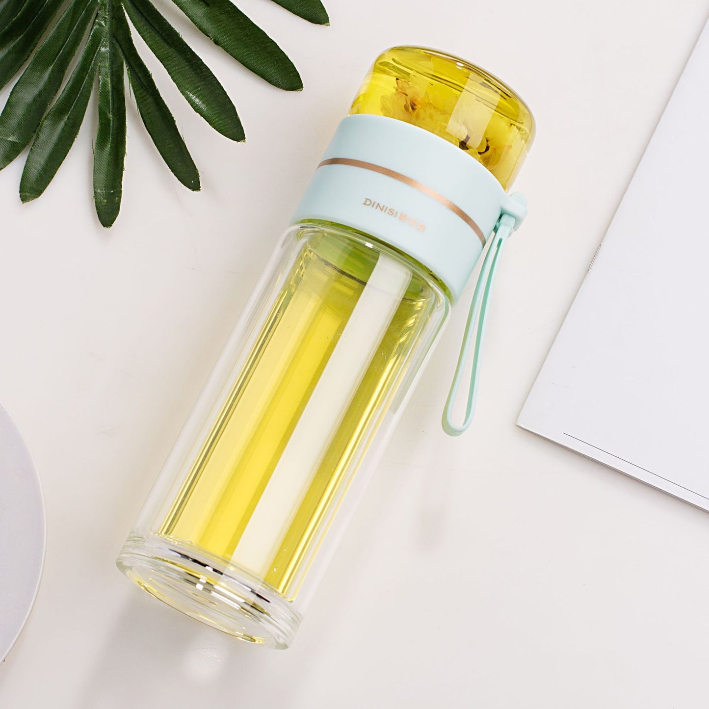 Glass Water Bottle With Tea Infuser Filter Tea Separation Double Wall Glass Bottle Leakproof Water Bottle Other