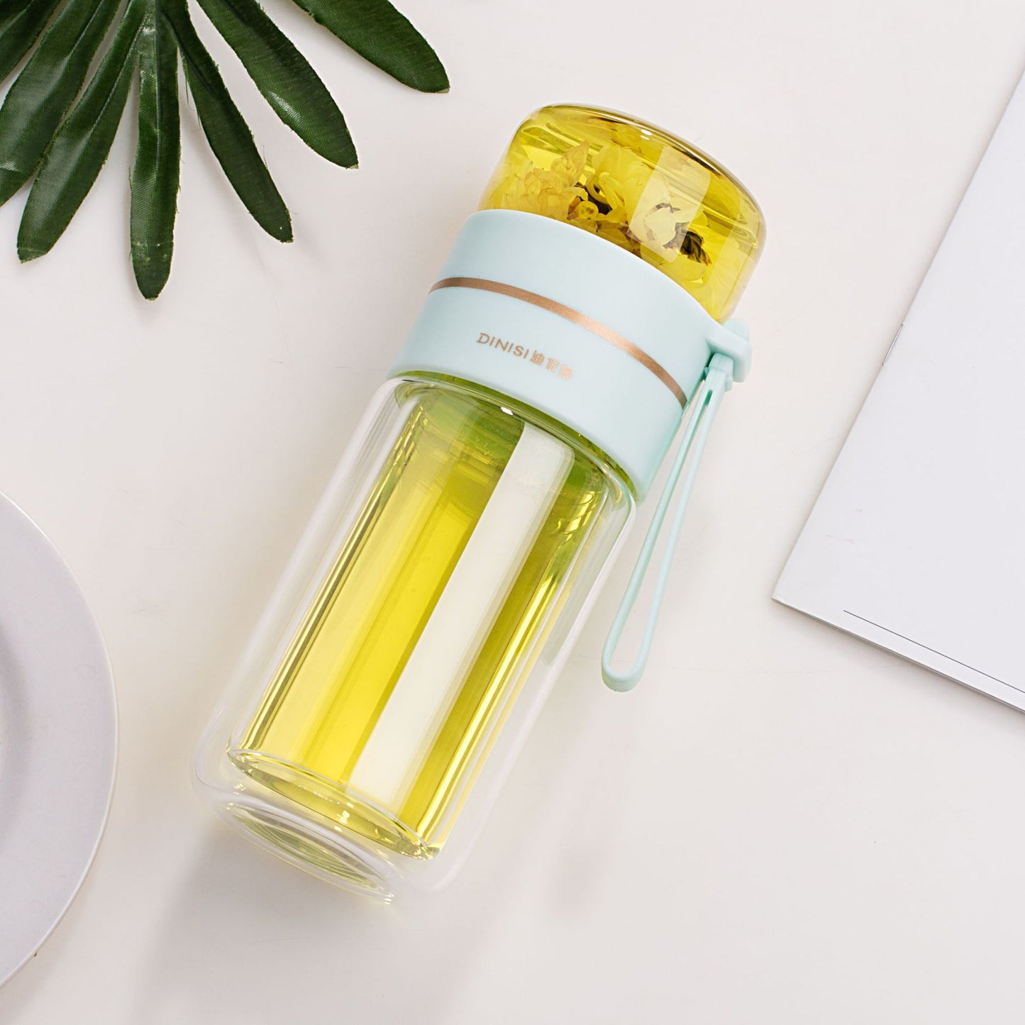 Glass Water Bottle With Tea Infuser Filter Tea Separation Double Wall Glass Bottle Leakproof Water Bottle Other