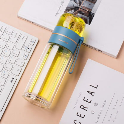 Glass Water Bottle With Tea Infuser Filter Tea Separation Double Wall Glass Bottle Leakproof Water Bottle Other