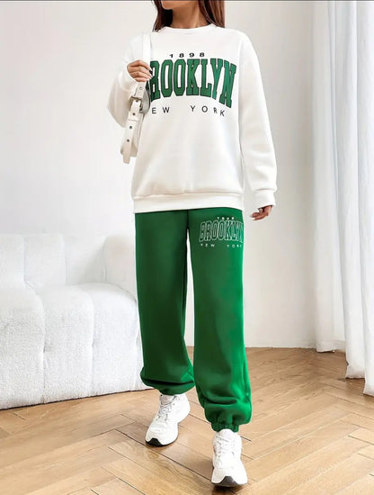 Two-piece Set, Crew Neck Long Sleeve Sweatshirt