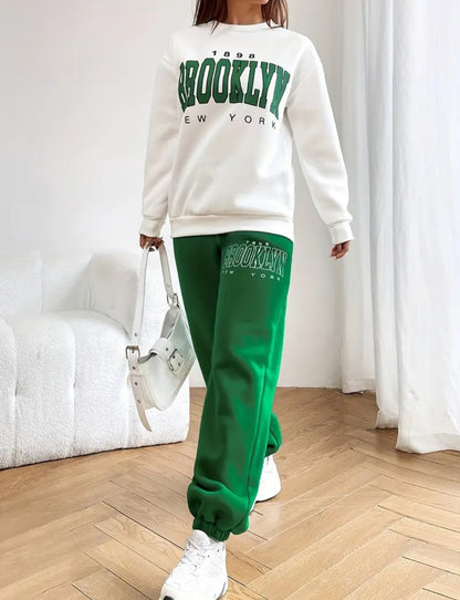 Two-piece Set, Crew Neck Long Sleeve Sweatshirt