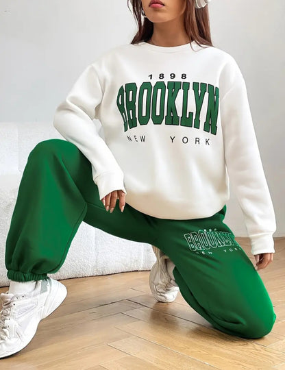 Two-piece Set, Crew Neck Long Sleeve Sweatshirt