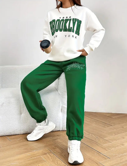 Two-piece Set, Crew Neck Long Sleeve Sweatshirt