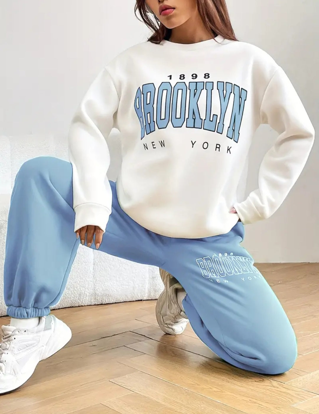 Two-piece Set, Crew Neck Long Sleeve Sweatshirt