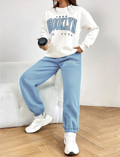 Two-piece Set, Crew Neck Long Sleeve Sweatshirt