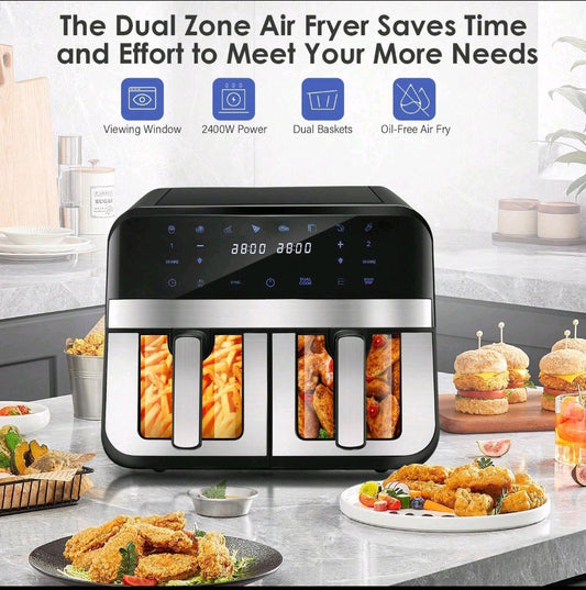 Dual Zone Air Fryer, 9L XL Capacity, 2 Non-Stick Drawers