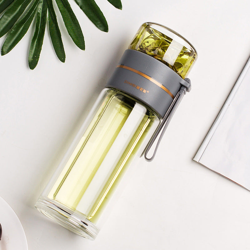 Glass Water Bottle With Tea Infuser Filter Tea Separation Double Wall Glass Bottle Leakproof Water Bottle Other