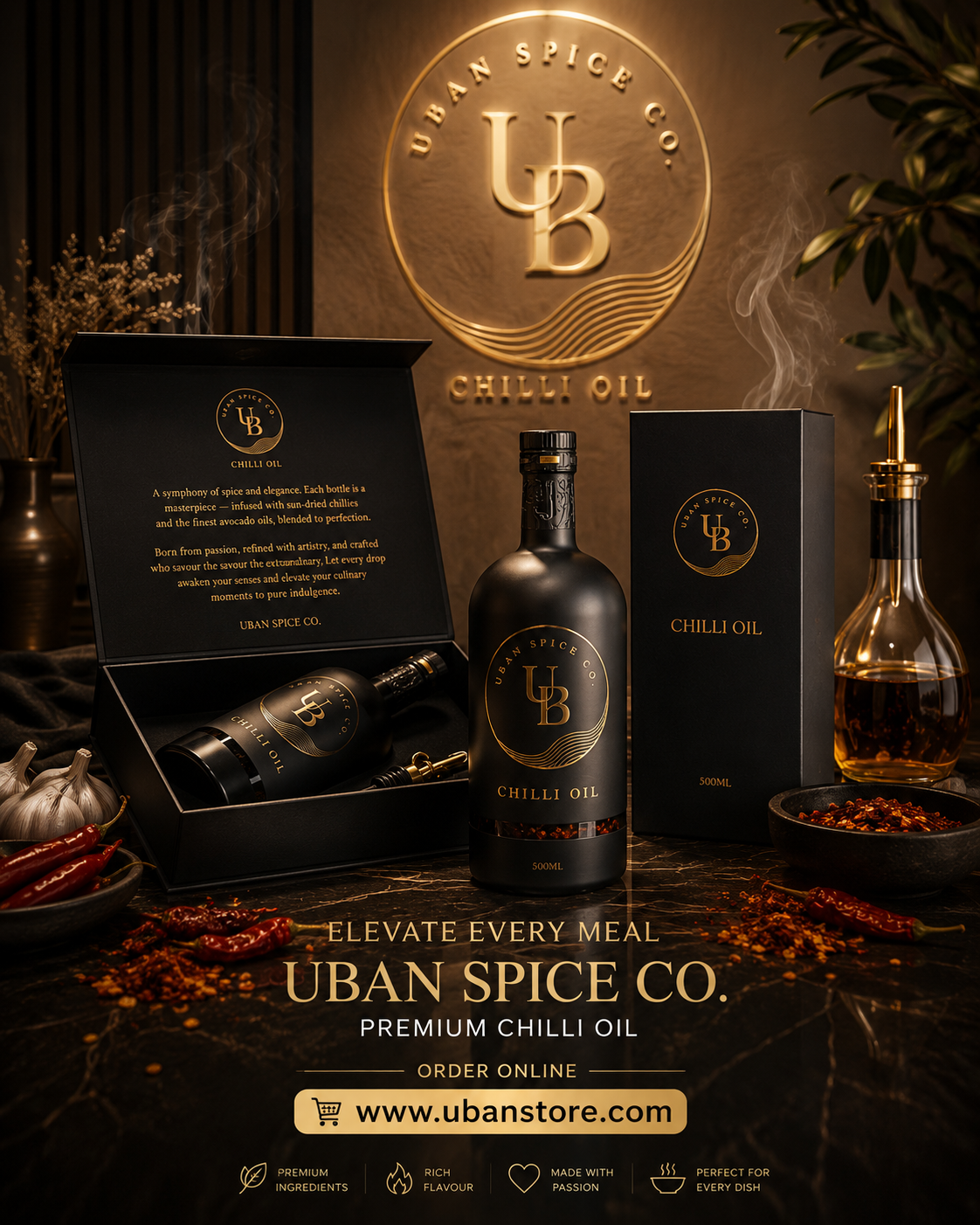 Premium Chilli Oil 500ml – Luxury Gift Set | UBAN Spice Co