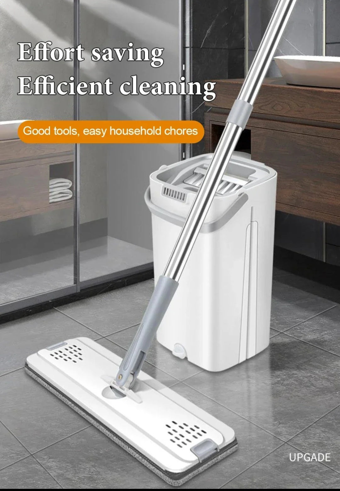 360° FLAT MOP BUCKET SET SQUEEZE DRY MICROFIBRE FLOOR MOP CLEANER